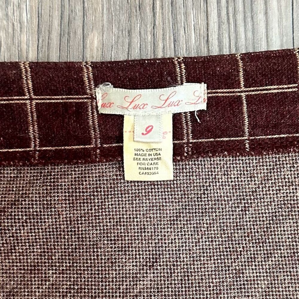Lux Women's A-Line Knee Length‎ Skirt Size 9 Maroon Check Casual - Picture 6 of 7